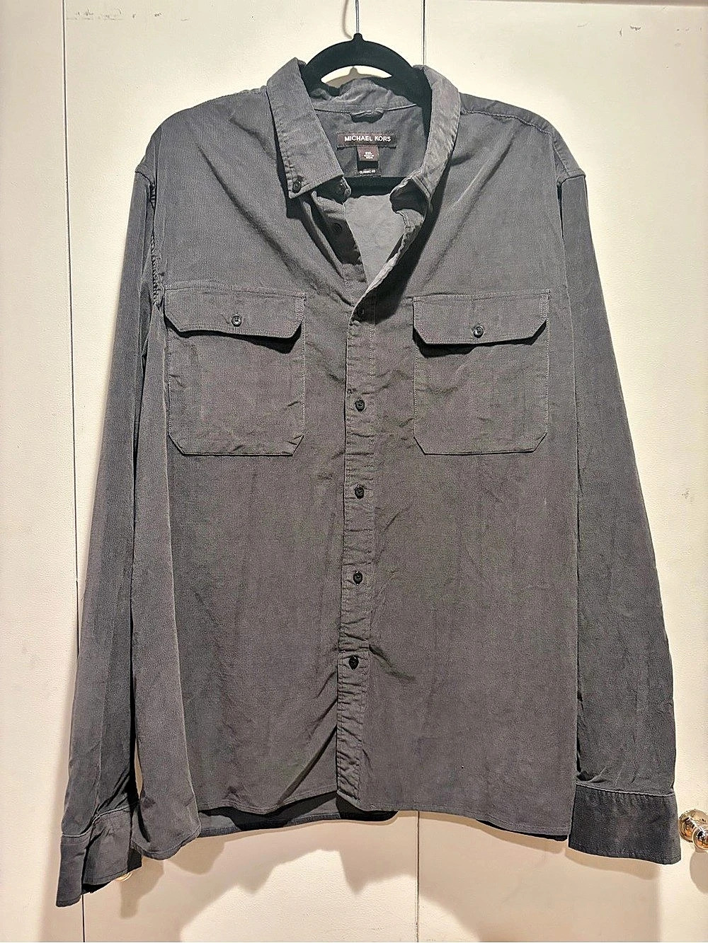 Michael Kors Cotton Corduroy Long Sleeve Shirt Men's Gray 2XL